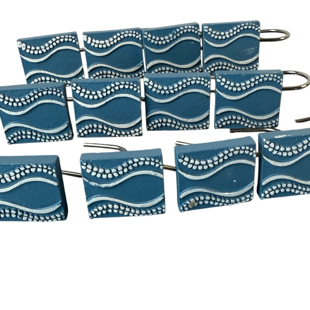 Vintage SET of 12 Shower Curtain Hooks Blue Water Farmhouse Shabby Cottagecore